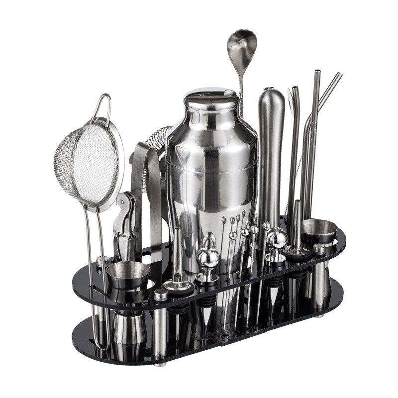 Set de shaker din oțel inoxidabil, bază din acrilic, 23 de piese