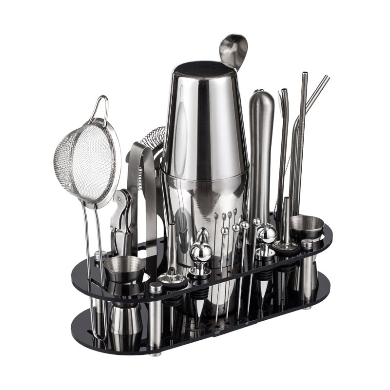 Set de shaker din oțel inoxidabil, bază din acrilic, 23 de piese