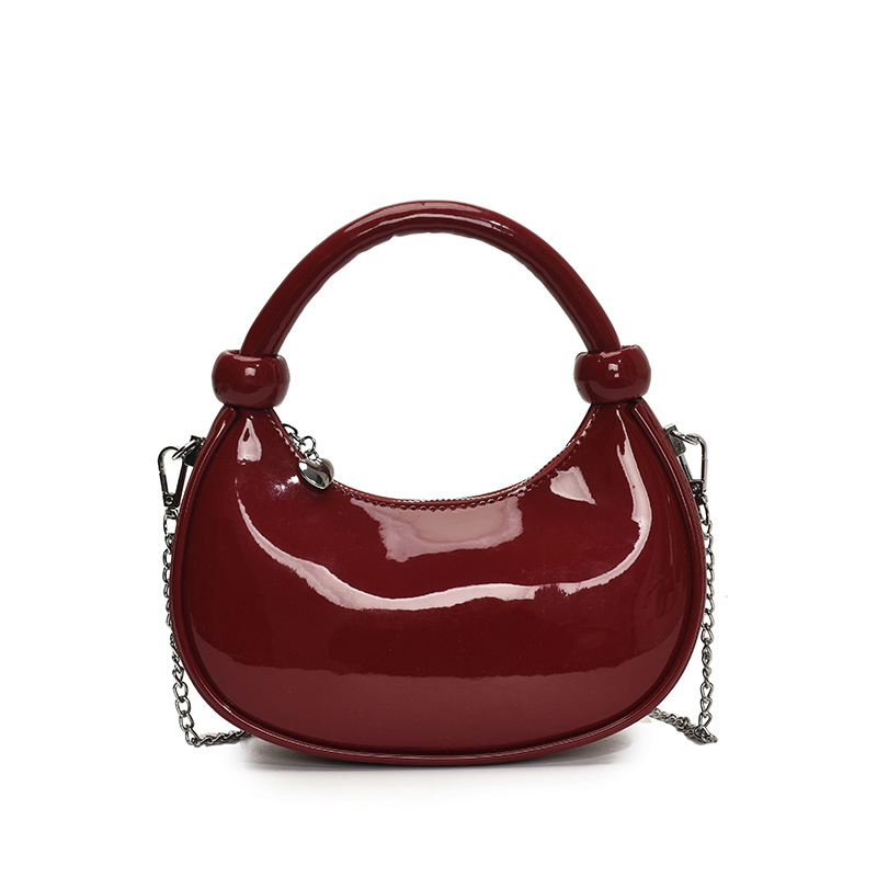 Ženska minimalistička torba u obliku polumjeseca, PU koža, lančani kaiš, svakodnevna torba preko ramena ili crossbody.