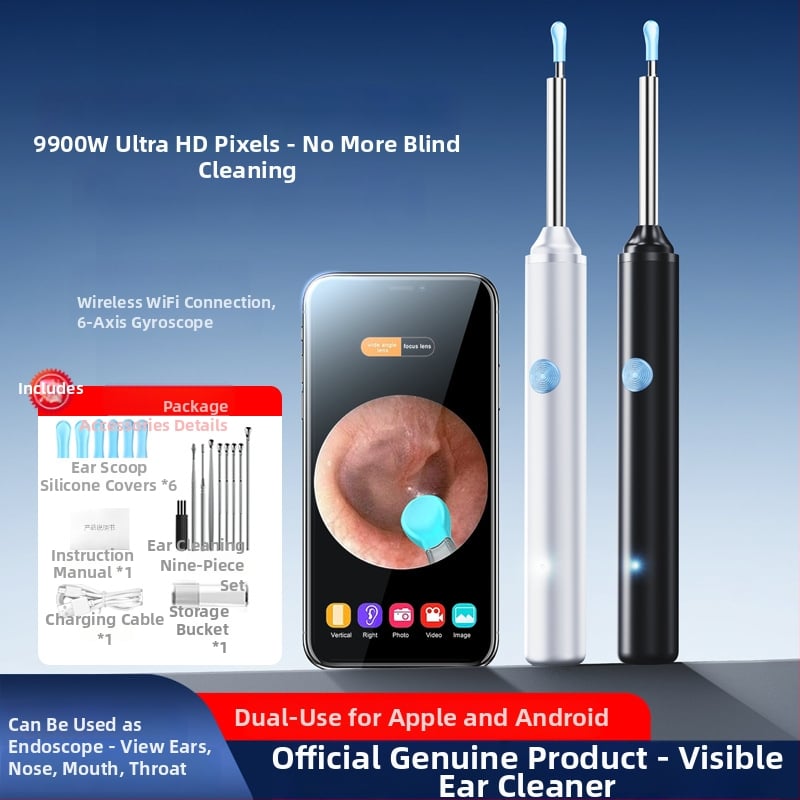 Lingură pentru urechi cu endoscop HD — vizual pentru copii, instrument fără fir cu iluminare Bluetooth pentru curățarea urechilor