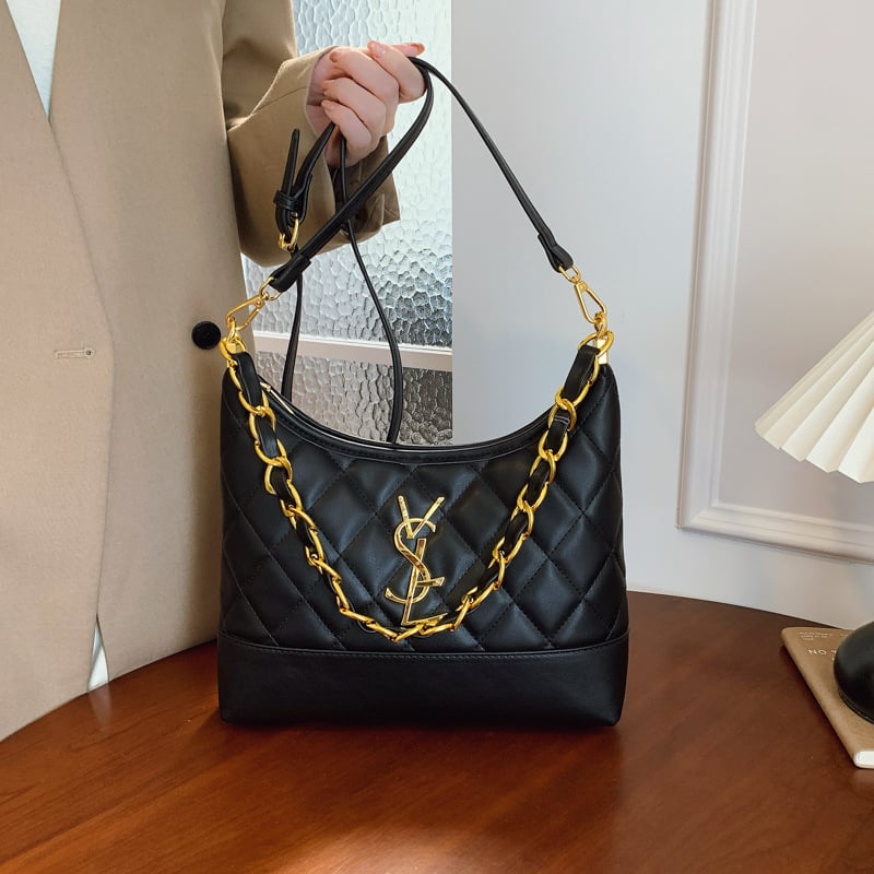 Женска чанта с ромбово шевове и синджирна презрамка, Chanel-стил, PU кожа, за рамо или кръстосано носене