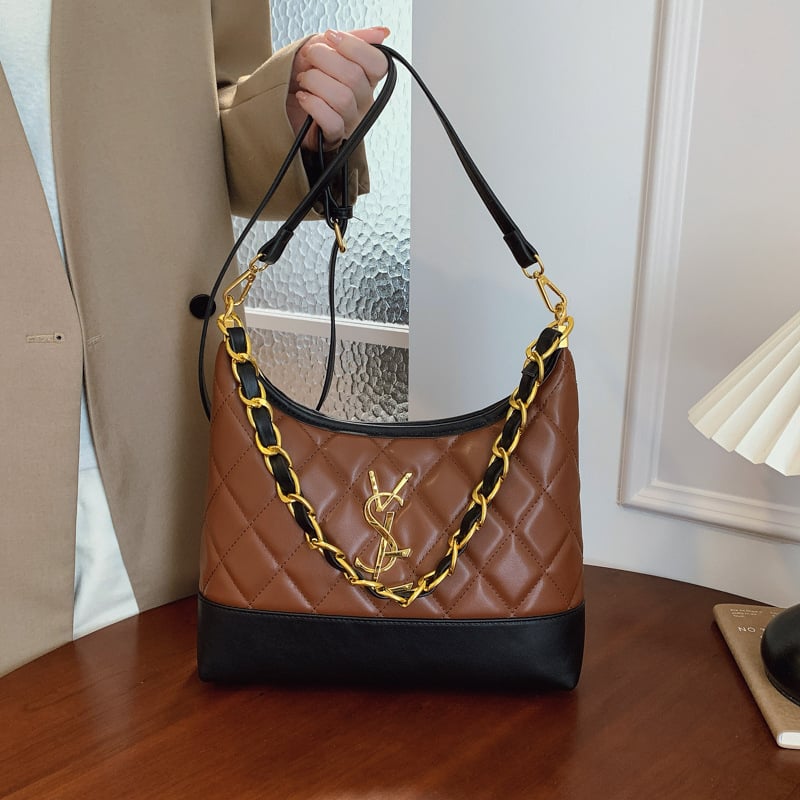 Женска чанта с ромбово шевове и синджирна презрамка, Chanel-стил, PU кожа, за рамо или кръстосано носене