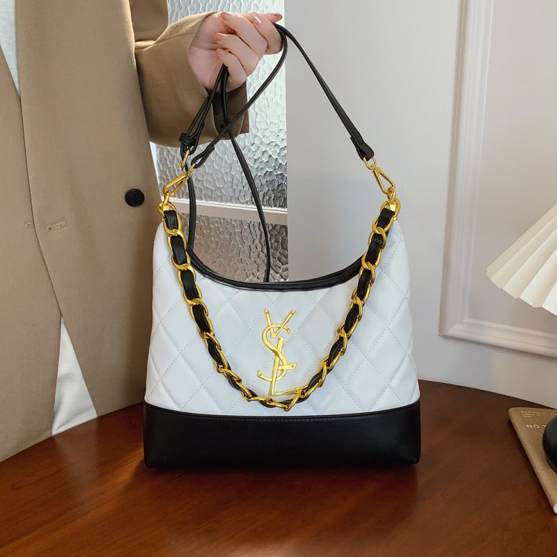 Женска чанта с ромбово шевове и синджирна презрамка, Chanel-стил, PU кожа, за рамо или кръстосано носене
