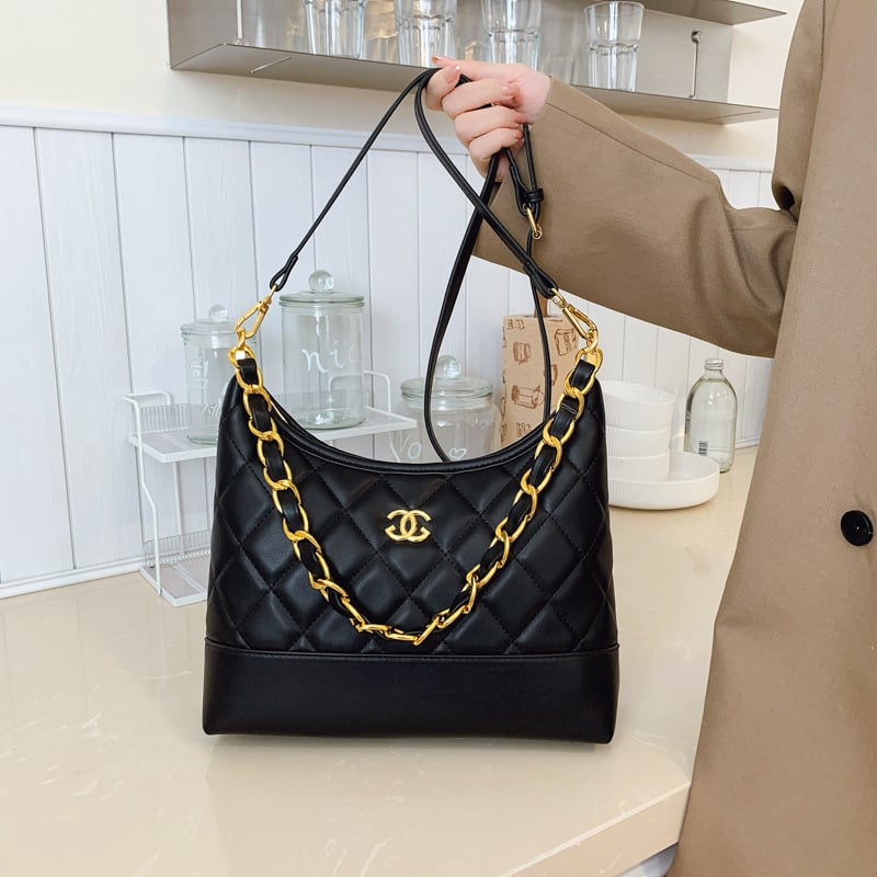 Женска чанта с ромбово шевове и синджирна презрамка, Chanel-стил, PU кожа, за рамо или кръстосано носене