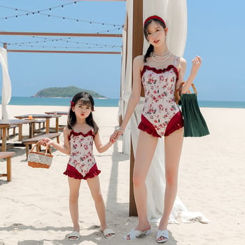 Mama i kćer jednodijelni kupaći kostim, moderan otisak, uski kroj, za plažu