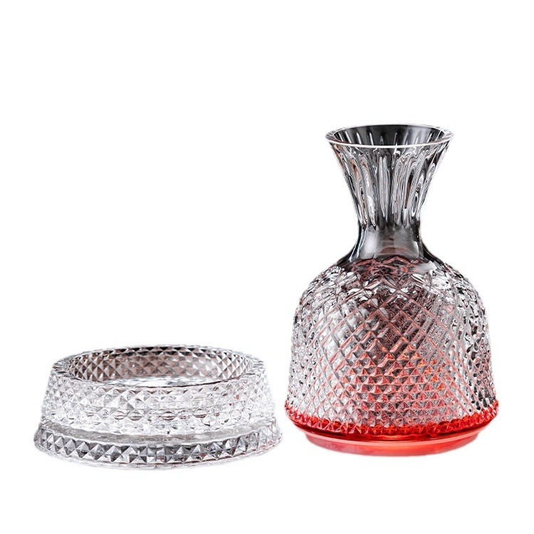 Decantator de vin din sticlă, rotativ, cu capac, design retro premium, 1000 ml