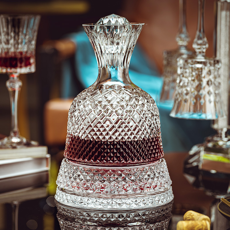 Decantator de vin din sticlă, rotativ, cu capac, design retro premium, 1000 ml