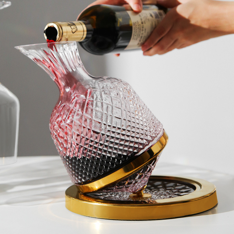 Decantator de vin din sticlă, rotativ, cu capac, design retro premium, 1000 ml