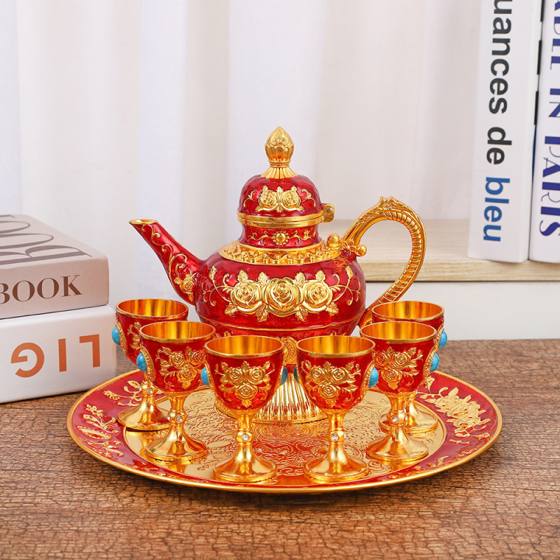 Set de vin în stil chinezesc nou, cu relief de trandafiri, lux retro pentru casă și oaspeți