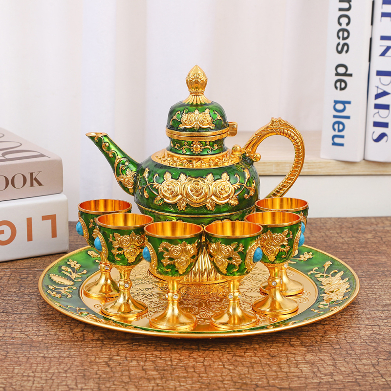Set de vin în stil chinezesc nou, cu relief de trandafiri, lux retro pentru casă și oaspeți