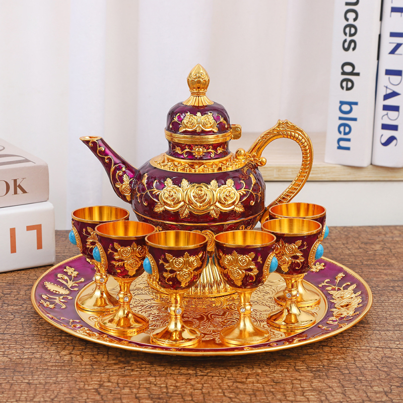 Set de vin în stil chinezesc nou, cu relief de trandafiri, lux retro pentru casă și oaspeți