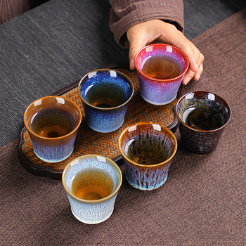 Ceașcă de ceai Jianzhan kiln cu glazură Tianmu, stil Gongfu - set ceai și bol cadou