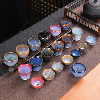 Ceașcă de ceai Jianzhan kiln cu glazură Tianmu, stil Gongfu - set ceai și bol cadou