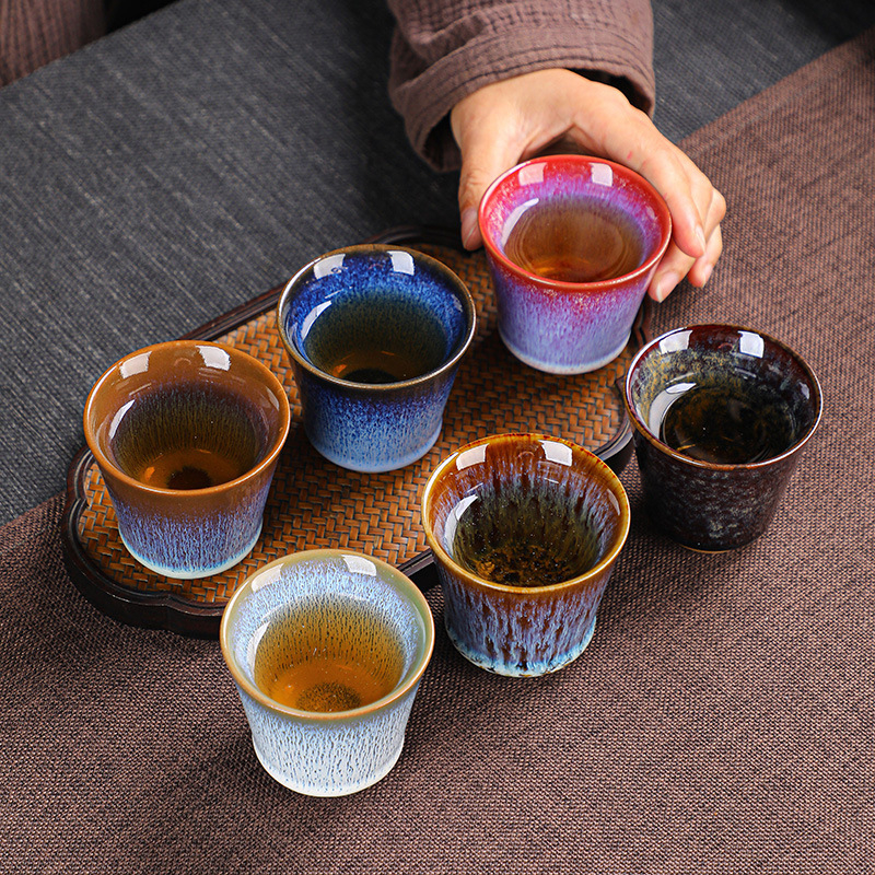 Ceașcă de ceai Jianzhan kiln cu glazură Tianmu, stil Gongfu - set ceai și bol cadou