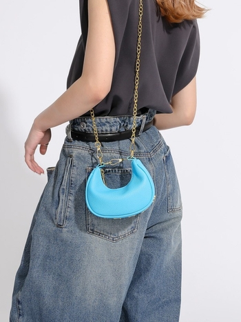 Ženska mini crossbody torbica s lancem, dumpling oblik, dizajn polumjeseca, 2024 model