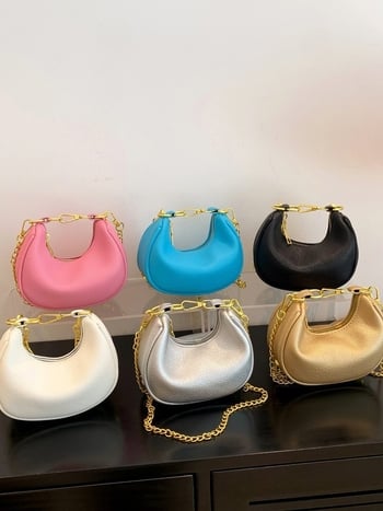 Ženska mini crossbody torbica s lancem, dumpling oblik, dizajn polumjeseca, 2024 model