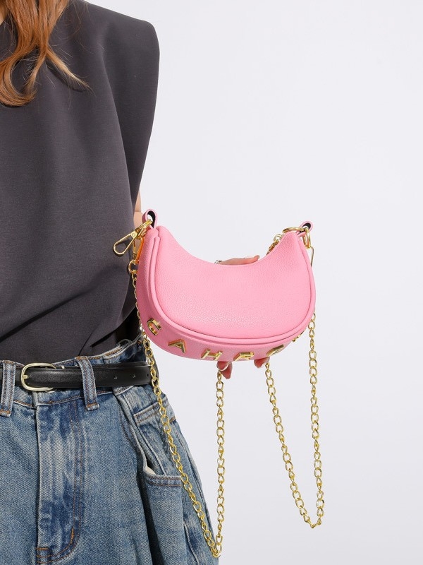 Ženska mini crossbody torbica s lancem, dumpling oblik, dizajn polumjeseca, 2024 model