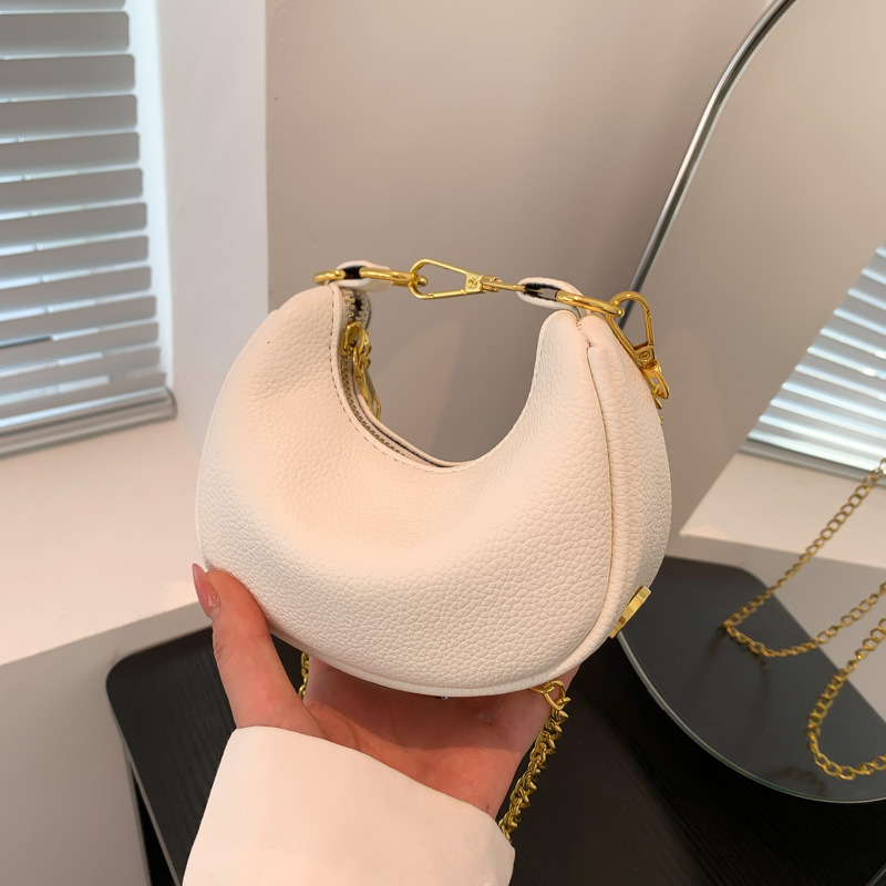 Ženska mini crossbody torbica s lancem, dumpling oblik, dizajn polumjeseca, 2024 model