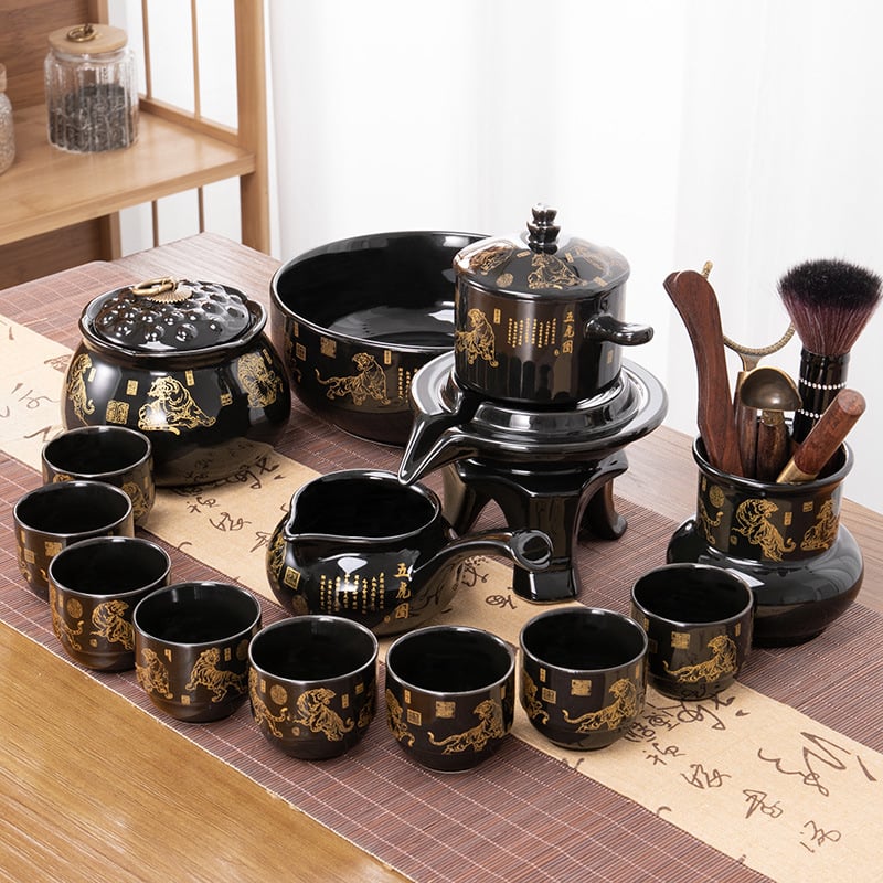 Set ceainic cu piatră măcinată, set ceramic de ceai Kung Fu cu cești pentru casă, living, birou mic, stil chinezesc