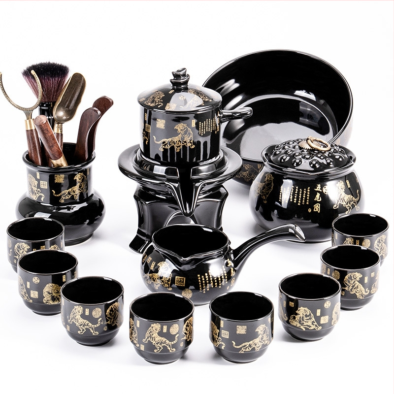 Set ceainic cu piatră măcinată, set ceramic de ceai Kung Fu cu cești pentru casă, living, birou mic, stil chinezesc