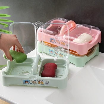 Cutie creativă pentru săpun cu capac, compartimente duble și drenaj, pentru uz casnic, două în unu