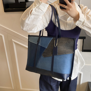 Ženska denim tote torba s patchworkom, velika zapremina za svakodnevnu upotrebu