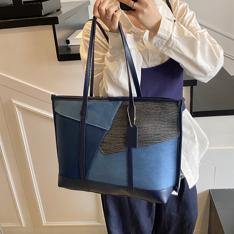 Ženska denim tote torba s patchworkom, velika zapremina za svakodnevnu upotrebu