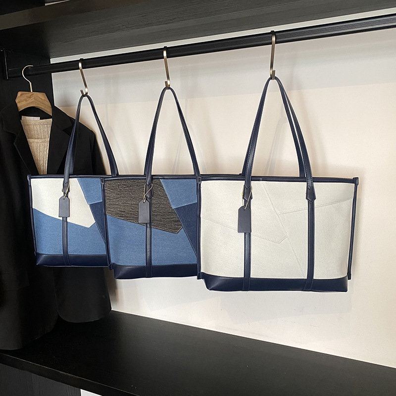 Ženska denim tote torba s patchworkom, velika zapremina za svakodnevnu upotrebu