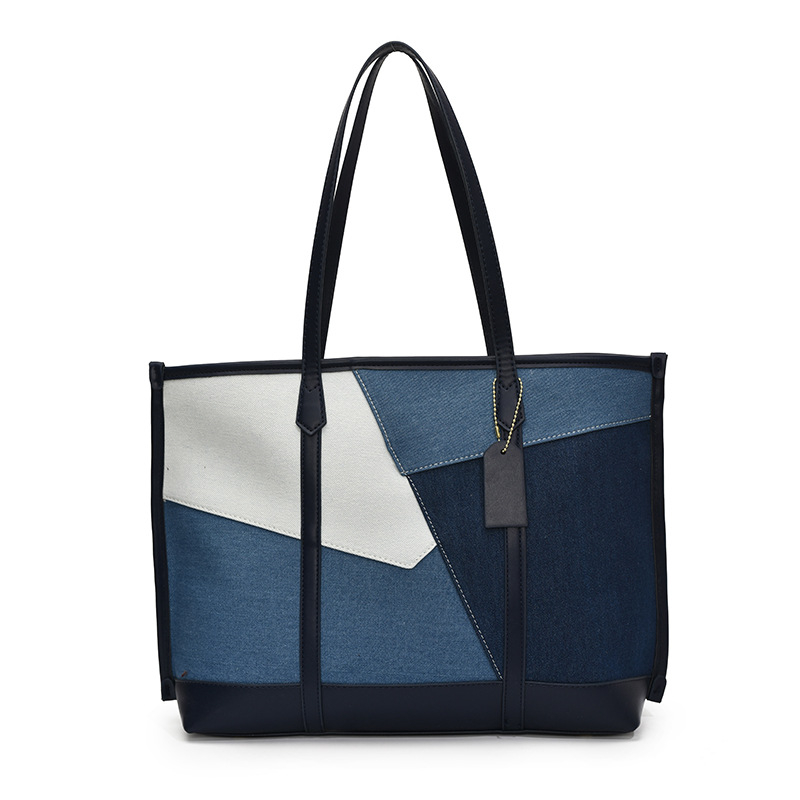 Ženska denim tote torba s patchworkom, velika zapremina za svakodnevnu upotrebu