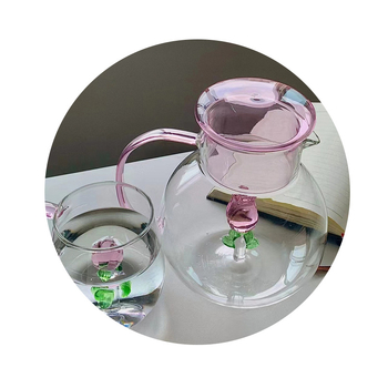 Sticlă de apă din sticlă borosilicat, cu mâner, transparentă, design cu trandafiri