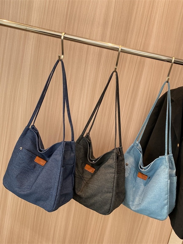 Ženska denimska tote torba s velikim kapacitetom, proljeće-ljeto 2024, svakodnevna torba preko ramena, jednostavan stil