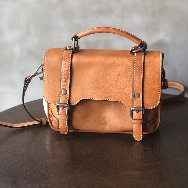 Vintage kožna messenger torba, mala kvadratna ženska torbica, od prave kože