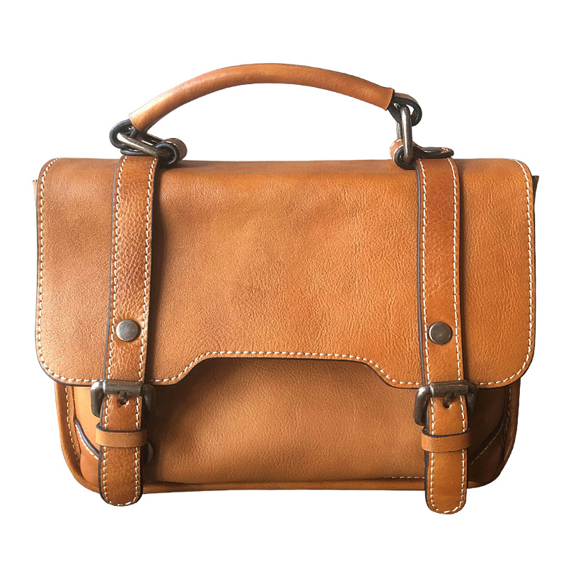 Vintage kožna messenger torba, mala kvadratna ženska torbica, od prave kože