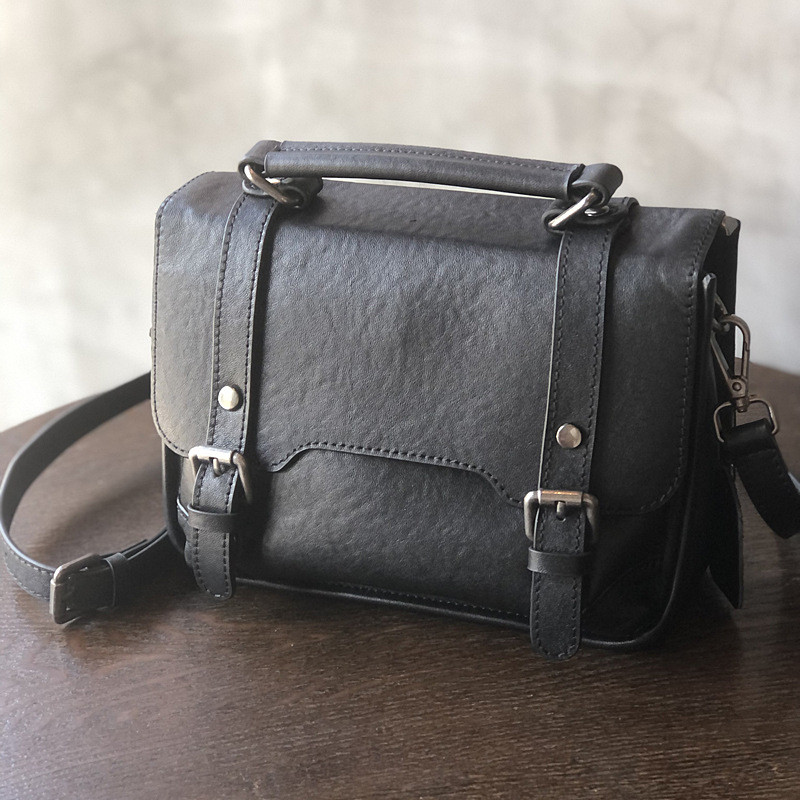 Vintage kožna messenger torba, mala kvadratna ženska torbica, od prave kože