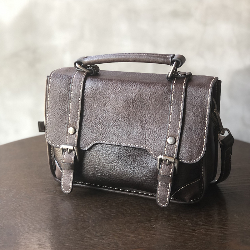 Vintage kožna messenger torba, mala kvadratna ženska torbica, od prave kože