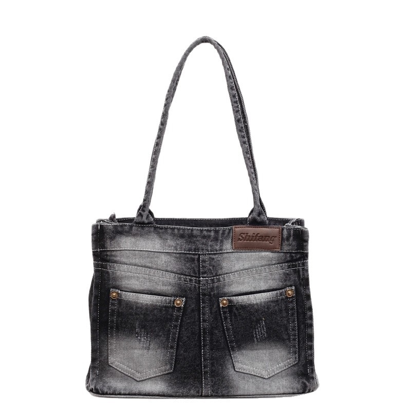 Denim torba u vintage stilu s nišnim dizajnom, retro torba s džepovima, mala kvadratna torba za žene, umjetnička torba preko ramena