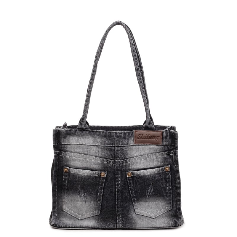 Denim torba u vintage stilu s nišnim dizajnom, retro torba s džepovima, mala kvadratna torba za žene, umjetnička torba preko ramena