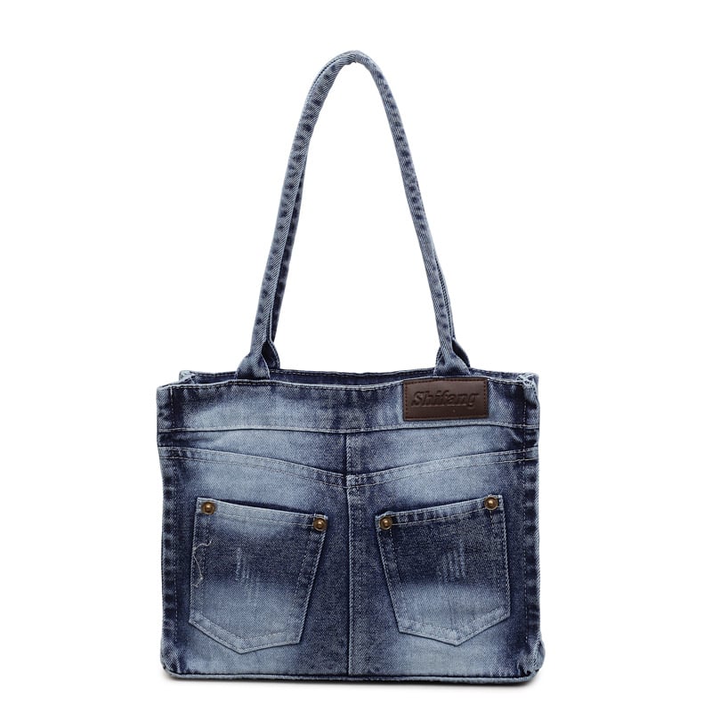 Denim torba u vintage stilu s nišnim dizajnom, retro torba s džepovima, mala kvadratna torba za žene, umjetnička torba preko ramena