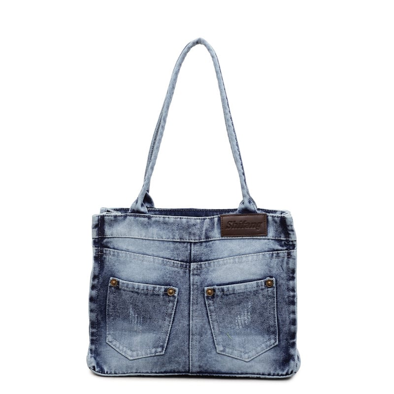 Denim torba u vintage stilu s nišnim dizajnom, retro torba s džepovima, mala kvadratna torba za žene, umjetnička torba preko ramena