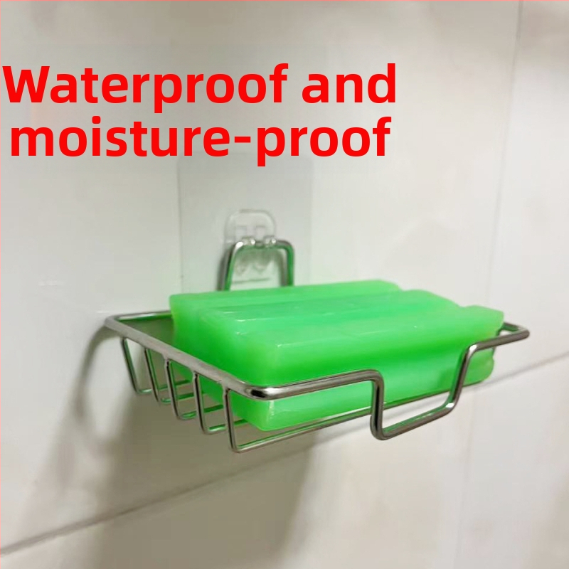 Suport pentru săpun din oțel inoxidabil, fără găuri, cu drenaj, montat pe perete, raft de baie din plasă