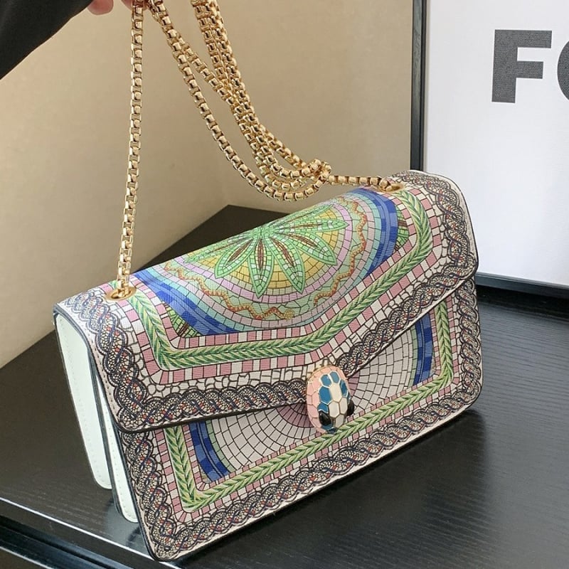 Etno stil mala kvadratna torbica s lancem za žene – modna torba za rame i crossbody s printom