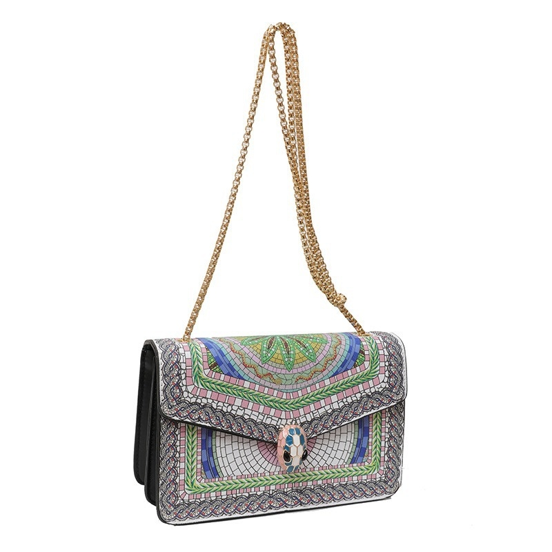 Etno stil mala kvadratna torbica s lancem za žene – modna torba za rame i crossbody s printom