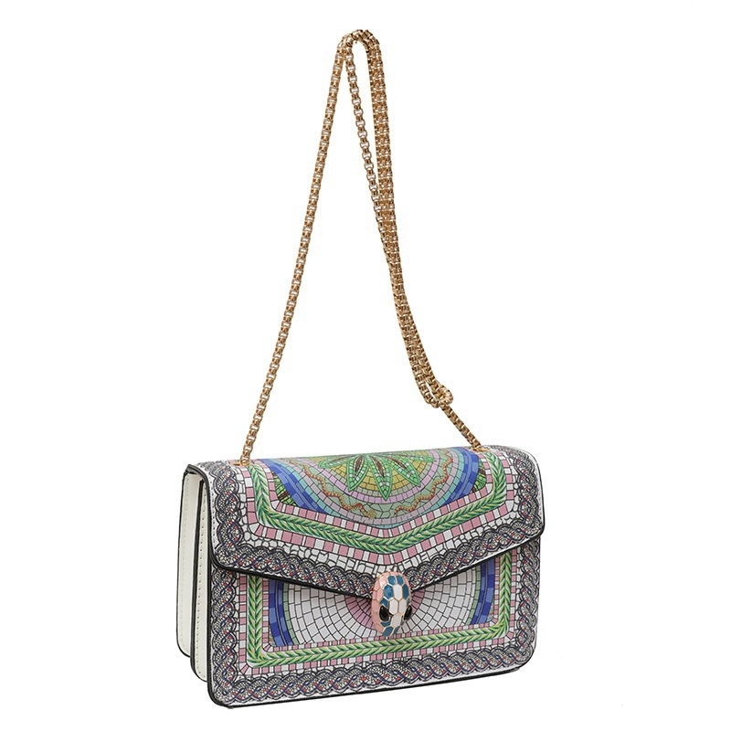 Etno stil mala kvadratna torbica s lancem za žene – modna torba za rame i crossbody s printom