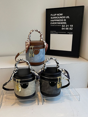 Ženska PU cilindrična bucket torba, preko ramena i ručnog nošenja, elegantna i vrhunska