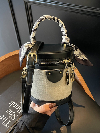 Ženska PU cilindrična bucket torba, preko ramena i ručnog nošenja, elegantna i vrhunska