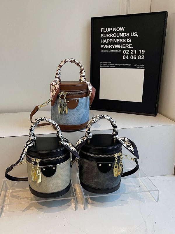 Ženska PU cilindrična bucket torba, preko ramena i ručnog nošenja, elegantna i vrhunska