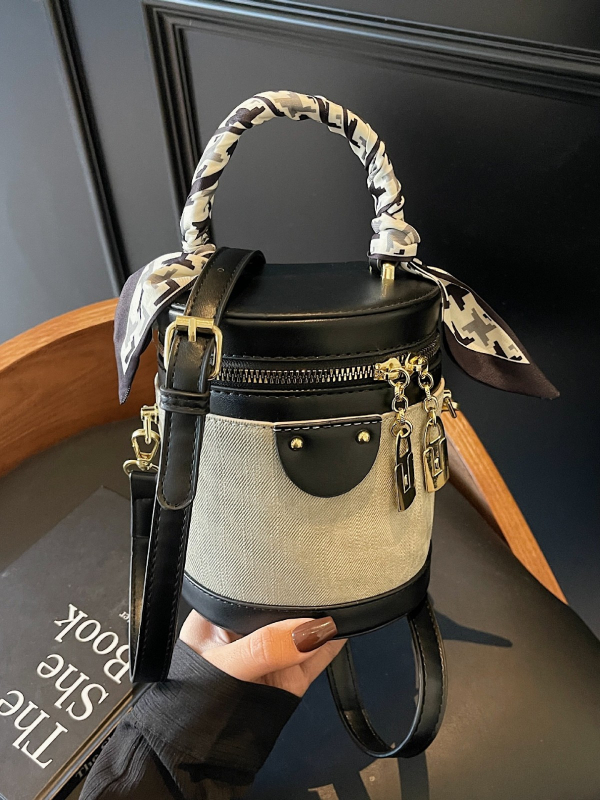 Ženska PU cilindrična bucket torba, preko ramena i ručnog nošenja, elegantna i vrhunska