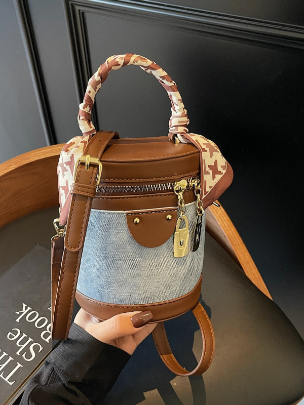 Ženska PU cilindrična bucket torba, preko ramena i ručnog nošenja, elegantna i vrhunska