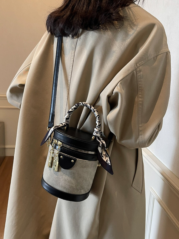Ženska PU cilindrična bucket torba, preko ramena i ručnog nošenja, elegantna i vrhunska