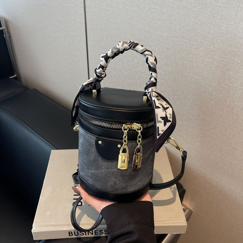 Ženska PU cilindrična bucket torba, preko ramena i ručnog nošenja, elegantna i vrhunska